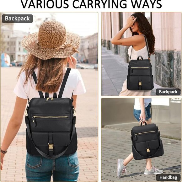 Leather Backpack for Women Anti-Theft Travel Work School with Luggage Strap main image 7